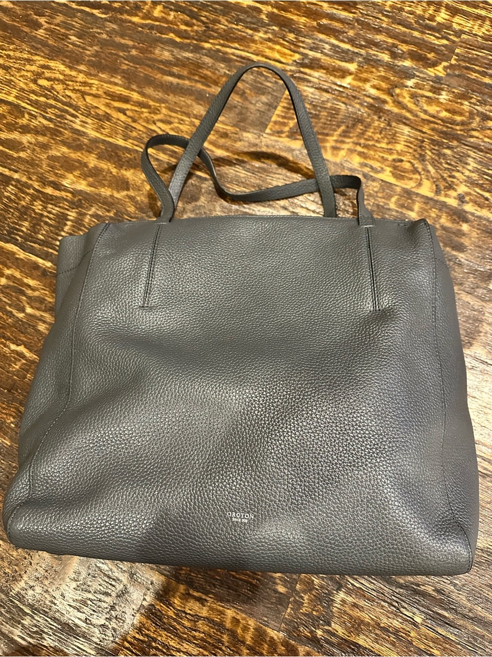 Oroton Ella Gray Pebbled Leather Tote Bag